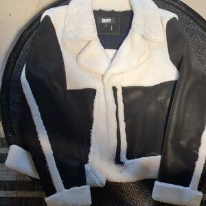 DKNY Women's Black and Cream Teddy Jacket
